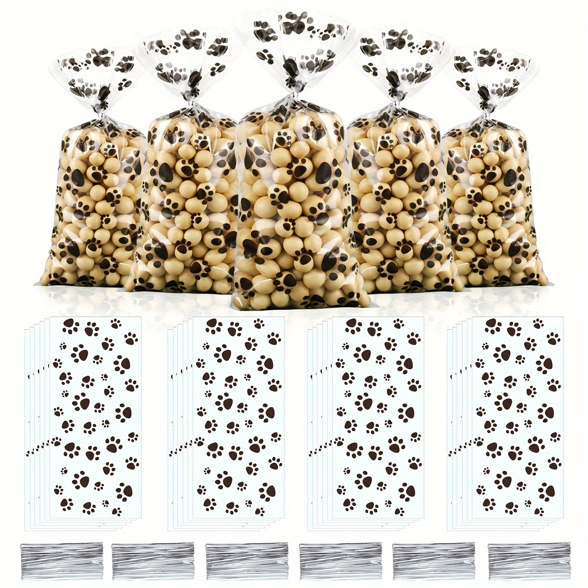 

30/50/100pcs, Dog Paw Print Gift Bag, Biscuit Bag, Candy Bag, Pet Paw Print Glass Paper Bag, Dog Paw Gift Bag, Candy Bag With Twisted Tie, Suitable For Pet Party Gifts (black) In Various Occasions