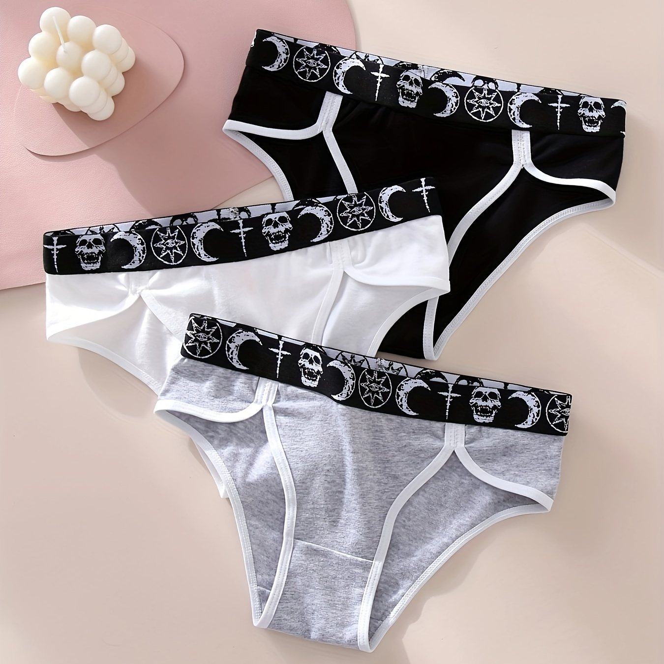 

3pcs Contrast Binding Briefs, Gothic Comfy Breathable Stretchy Intimates Panties, Women's Lingerie & Underwear