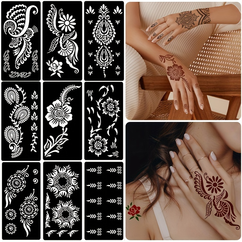 Xmasir Henna Tattoo Stencil Kit/Temporary Tattoo Template Set of 20 Sheets, Indian Arabian Tattoo Stickers Mehndi Stencils Body Art des