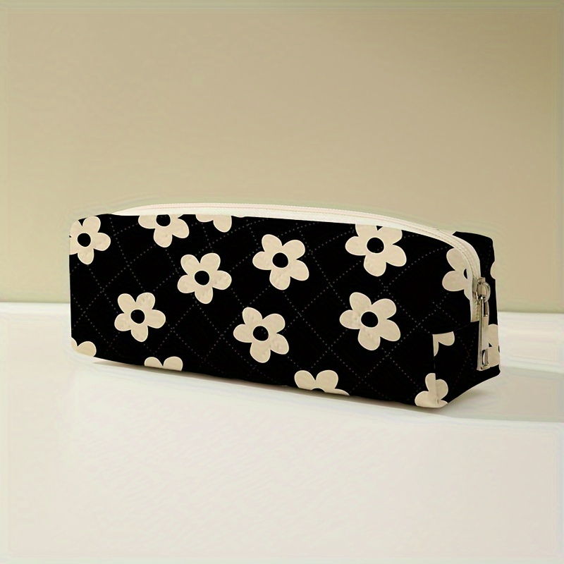 

Chic Floral Diamond Quilted Pencil Case - Versatile Zippered Organizer For School Supplies & Makeup, Durable Polyester