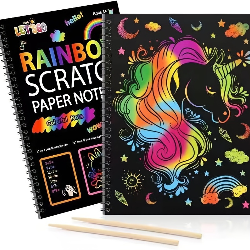 

12-sheet Rainbow Scratch-off Notebook Set - Color Drawing Paper Kit For Kids Birthday Games, Party Favors, Christmas & Easter Activities - Perfect Gift For 3-12 Year Old Girls & Boys!