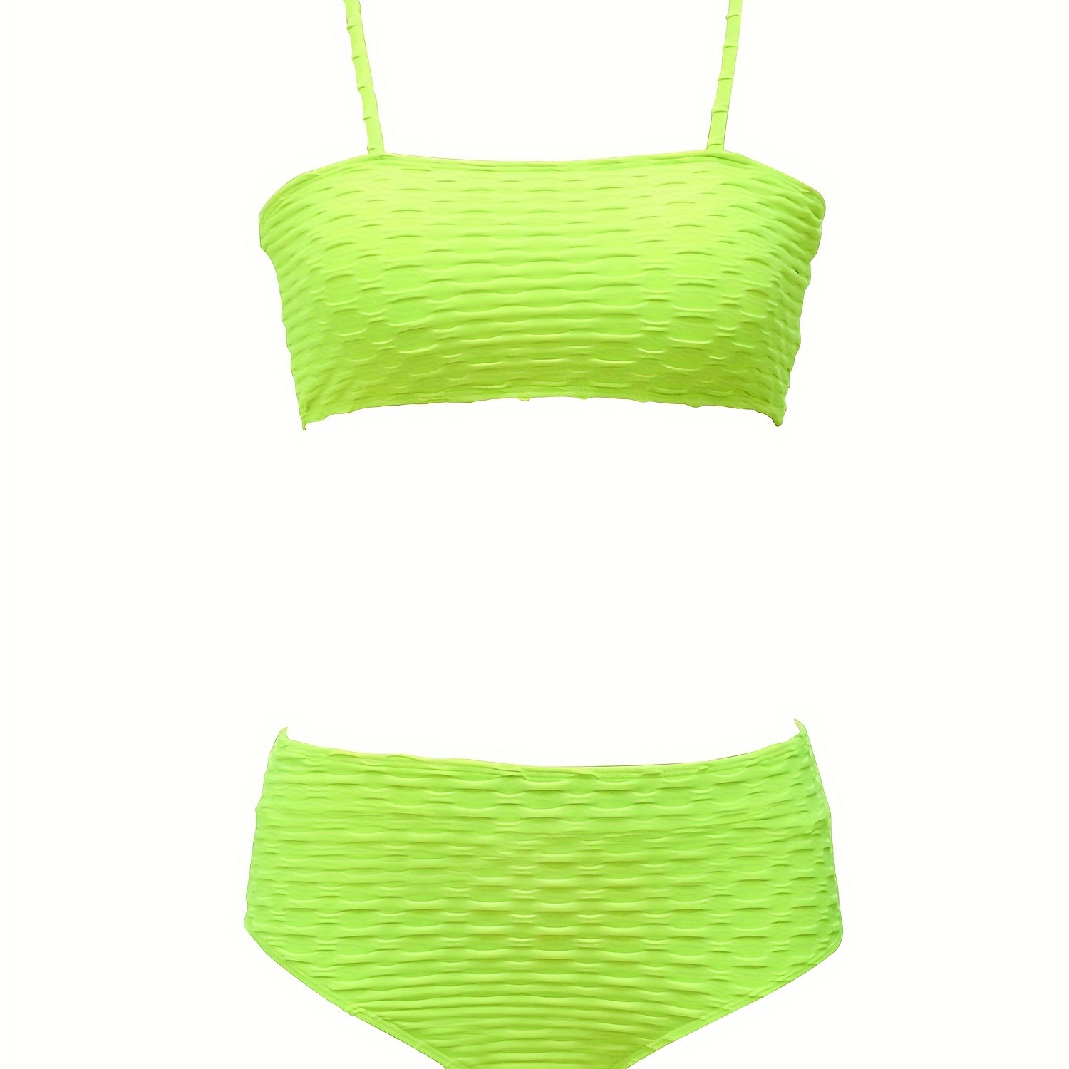 

Women's High-waisted Two-piece Bikini Set, Neon Color, Sexy Textured Swimwear, Fashionable Bathing Suit