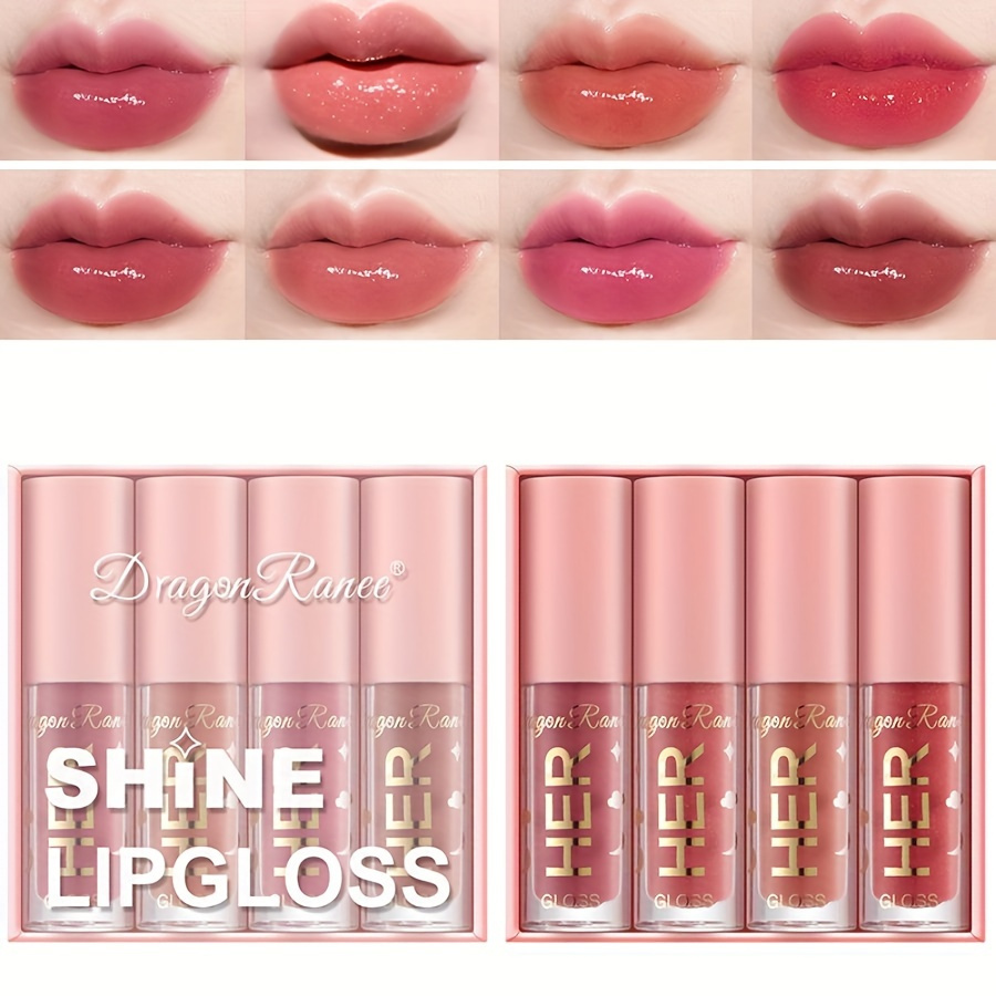 

4pcs/set Of Shine Lip Gloss, Glitter Finish, Long-lasting, Easy-apply, Moisturizing Lip Glaze Gift Set With Sparkling Effect, Pout-perfecting Formula, Ideal Gifts For Women Girls