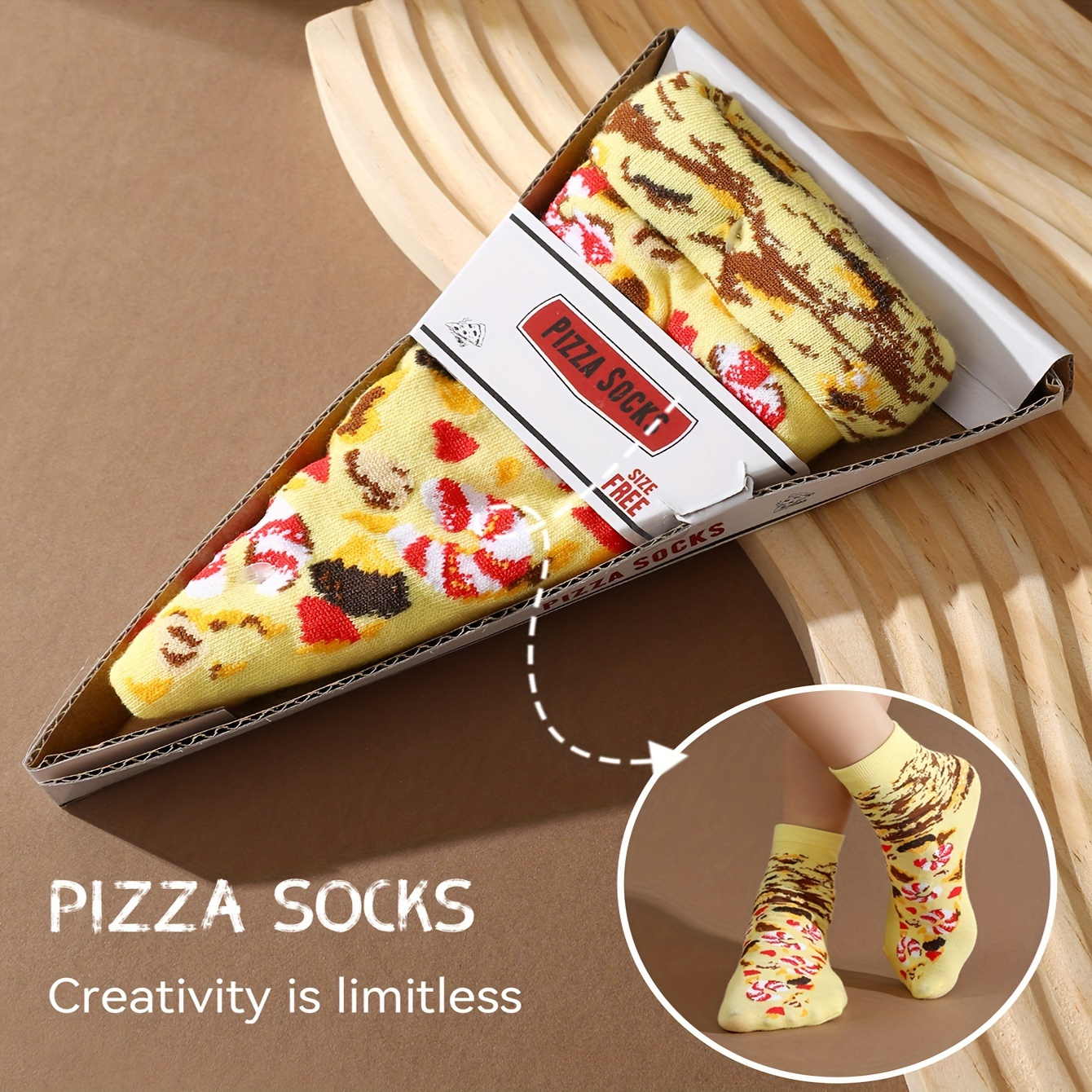 

A Pair Of Men's Creative Funny Pizza Pattern Crew Socks, Comfy Casual Soft & Elastic Crew Socks, Ideal Gifts For Friends, Spring & Summer