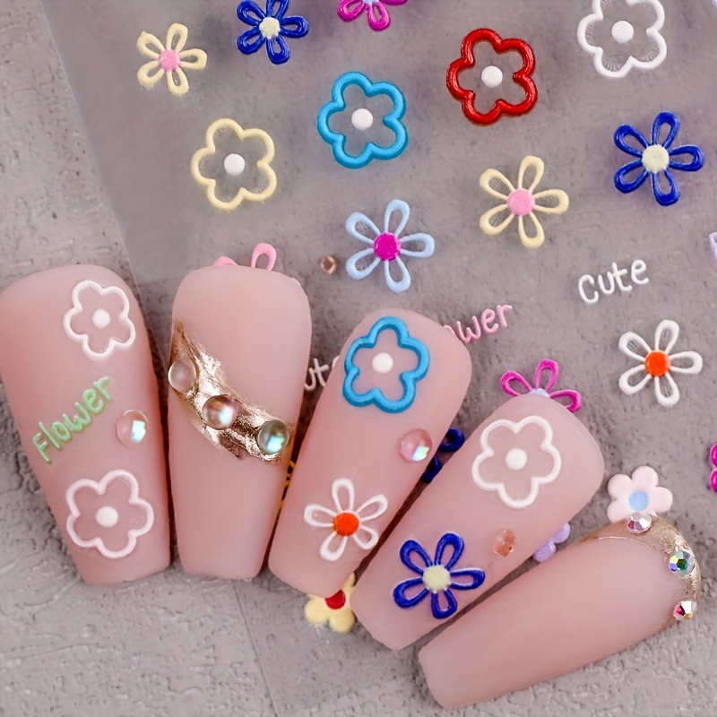 

5d Embossed Spring Flower Design Nail Art Stickers, Nail Art Decals For Nail Art Decoration, Self Adhesive Nail Art Supplies For Women And Girls
