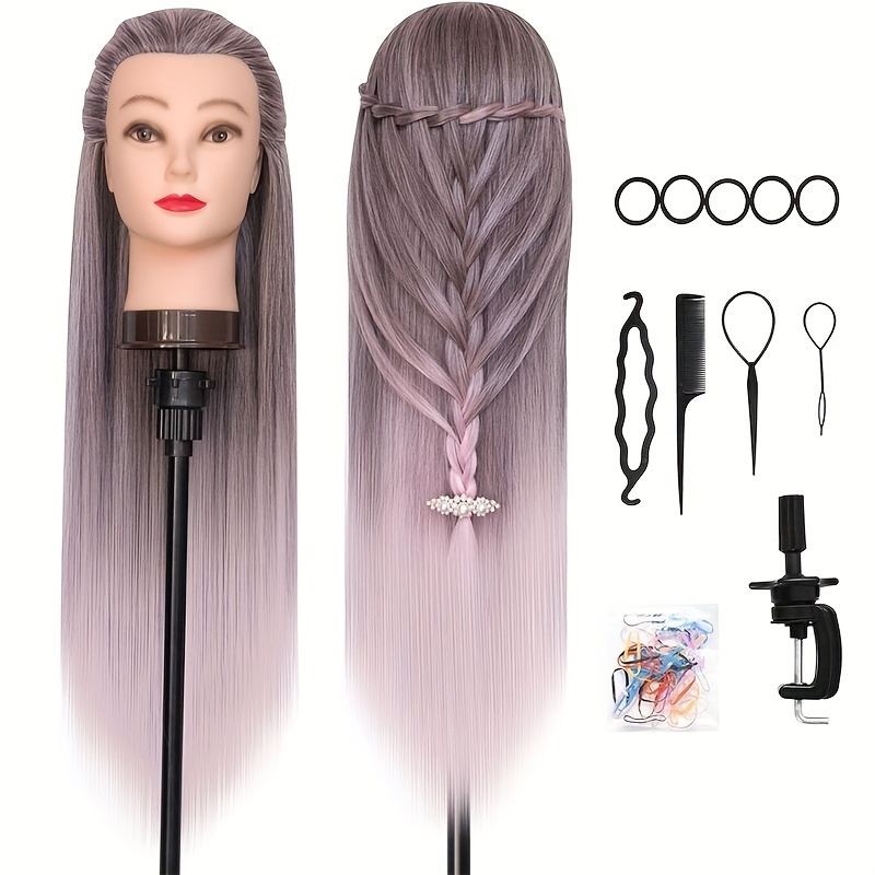 

Training Head, 24 Inch Hairdressing Head 100% Synthetic Fiber Cosmetology Mannequin Head With Free Clamp For Braiding Stying (ombre )