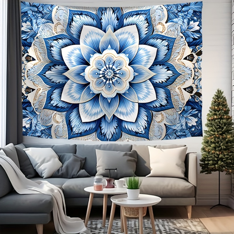 

Fashion Floral Tapestry - Blue Flower Wall Art Aesthetic Decor Polyester Fabric - Stylish Hanging Wall Tapestry For Living Room Bedroom - Indoor Elegant Home Decor Accessory