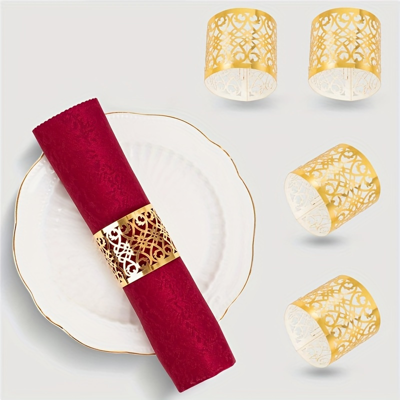 

50pcs Napkin Rings, Disposable Paper Napkin Rings, Laser Cut Hollow Paper Napkin Holder, Leaf Vine Serviette Rings For Restaurant/ Hotel/ Commercial/party (golden) Eid Al-adha Mubarak