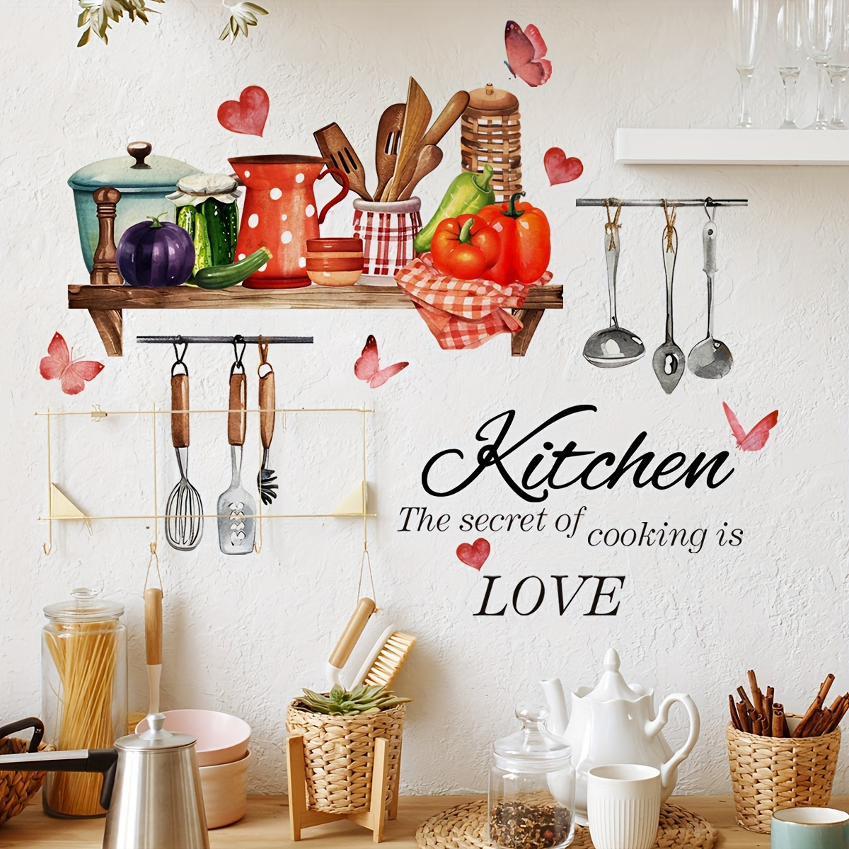 

English Kitchen Butterfly Vegetable Wall Stickers Kitchen Decoration Wall Stickers