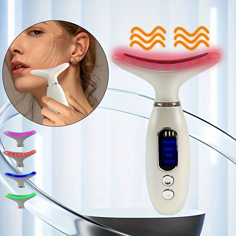 

1pc 500mah Portable Handheld Neck Beauty Instrument, Hot Compress, Household Electric Facial & Neck Massager Beauty Device, Suitable For Home Or Travel Use, Skin Care Tool For Women