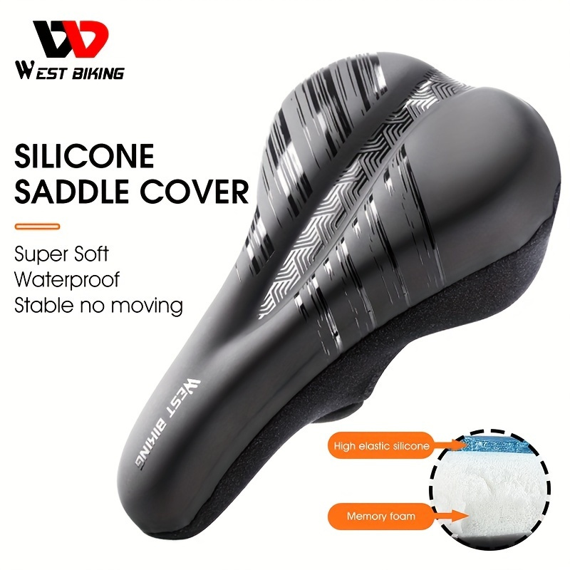 

West Biking Bicycle Silicone Seat Cushion Cover, Thickened Memory Foam Padding, Soft Pu Leather, Non-slip Waterproof Road Bike Cover, Cycling Riding Equipment Accessories