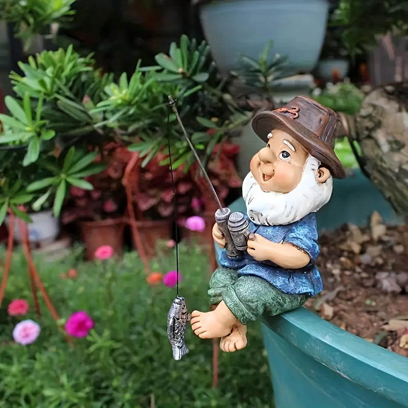 

1pc Hand Painted Gnome Figurine, Fishing Dwarf Old Man, Outdoor Garden Sculpture Ornament, Interesting Dwarf Resin Craft Ornament, For Home Decor, Fish Tank Decor