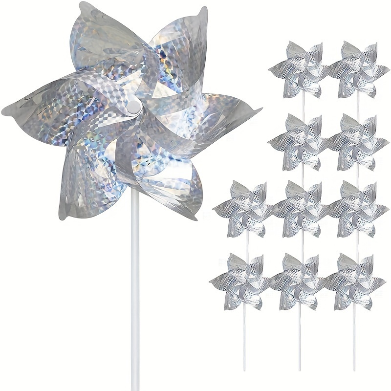 

10pcs Reflective Pinwheels For Yard And Garden, Wind Spinners Outdoor Bird Scare Devices, Sparkly Windmills For Garden Decor Scare Birds Away Garden Wind Spinners For Outside Patio Garden