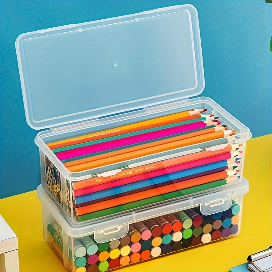 

1pc Large-capacity Transparent Pencil Box With Painted , Plastic Organizer For Colored Pencils, Crayons, Oil Pastels, And Watercolor Markers