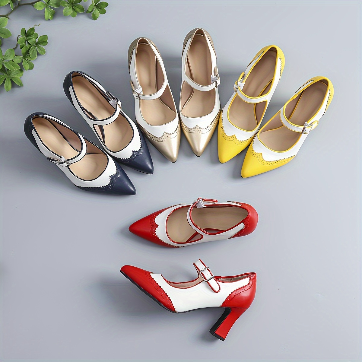 

Women's Pointed Toe Pumps, Vintage Chunky Heel Shoes, Buckle Strap Formal Work Footwear