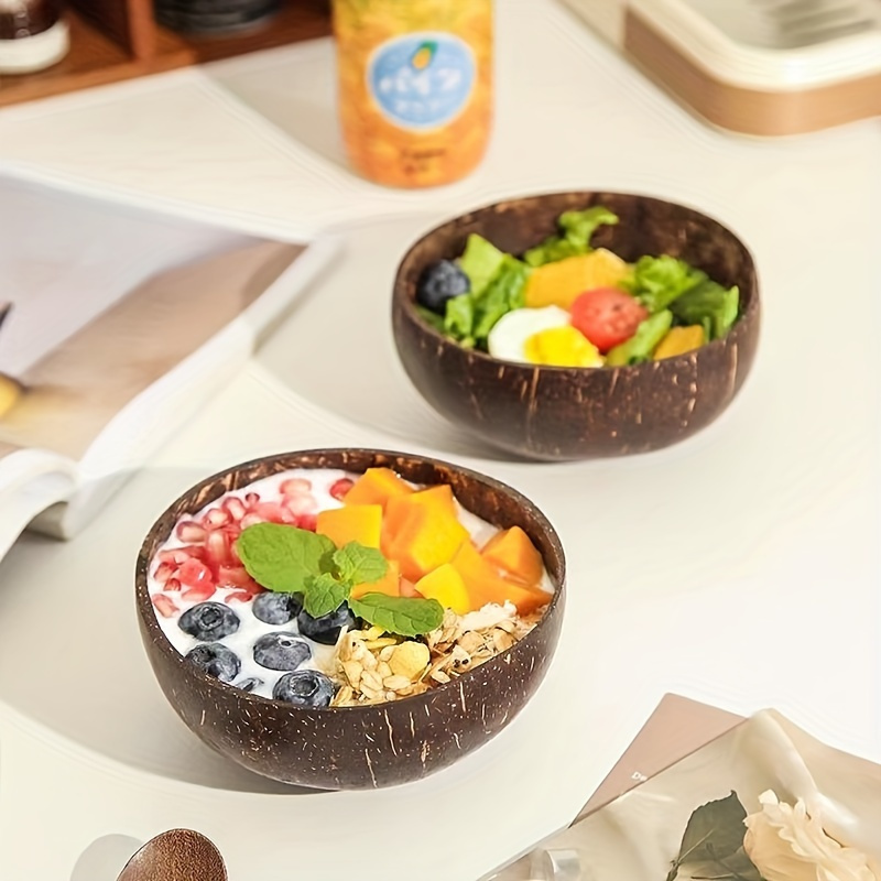 

1pc Coconut Shell Bowls, Fruit Yogurt Cereal Salad Bowls, Fat Reduction Bowls, Rice Bowls, Dessert Containers, For Home Kitchen Restaurant Dorm Room, Kitchen Supplies, Tableware Accessories