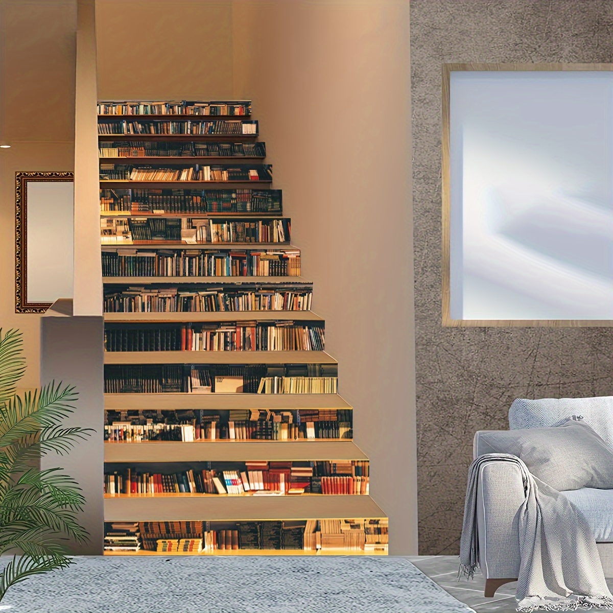 Simulation Bookcase Artistic Peel And Stick Stair Riser - Temu