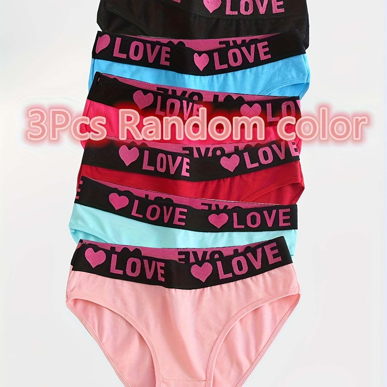 

3pcs Color Block Letter Print Briefs, Simple Comfy Breathable Stretchy Intimates Panties, Women's Lingerie & Underwear