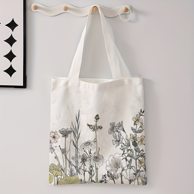 

Floral Pattern Printed Casual Tote Bag, Multifunctional Shoulder Handbag, Portable Canvas Shopping Bag
