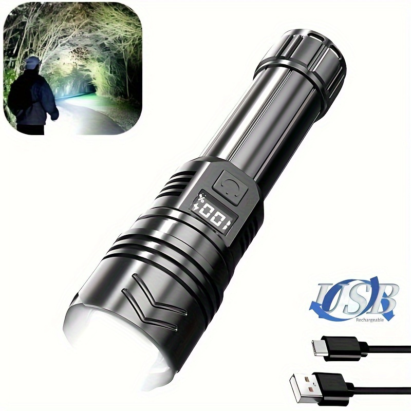 

Super Powerful Led Flashlight, Usb Rechargeable High Power Zoomable Torch Light With Charging Cable Perfect For Outdoor Adventures