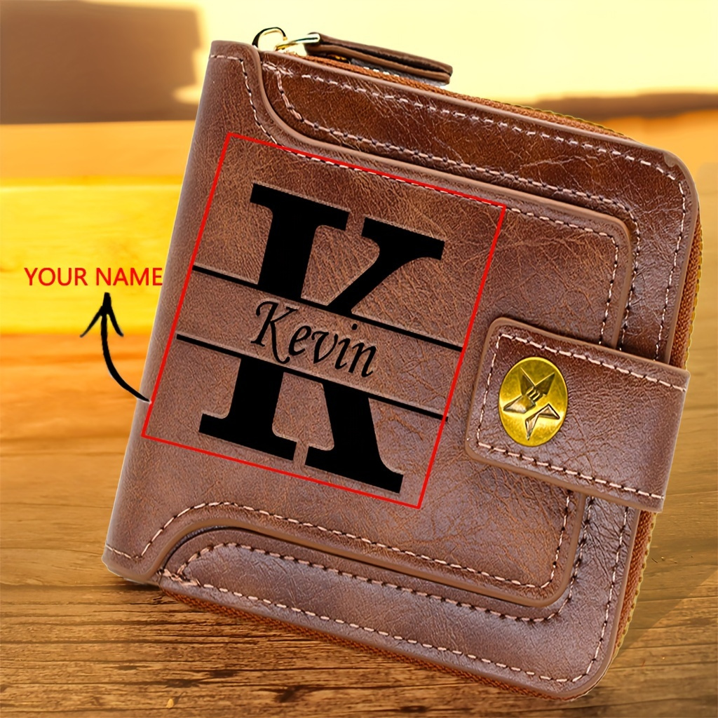 

Custom Engraved Men' - Personalized Name & Logo, Faux Leather With Detail, Ideal For Birthday, Anniversary, Father's Day, Boyfriend Christmas Gift, Cute Wallet