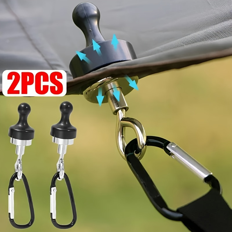 TEMU 2pcs Strong Magnetic Hooks For Tent, Magnetic Buckle, Outdoor Hanging Hook Lamp Fixer, Camping Accessories