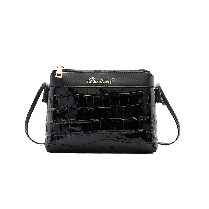 

Elegant Black Pu Leather Shoulder Bag With Removable Strap And Zipper Closure - Solid Bag With Faux Leather Lining And Edge Paint From Guangzhou