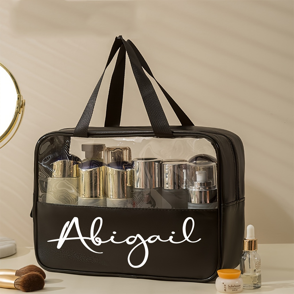 

Elegant Black Personalized Makeup Bag With Zipper - Custom Name Cosmetic Pouch For Women | Perfect Gift For Bridesmaids, Weddings, Birthdays &