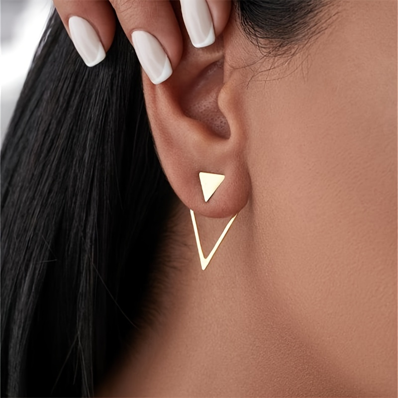 

Double Triangle Design Stud Earrings Copper Jewelry Vintage Leisure Style Suitable For Women Daily Casual