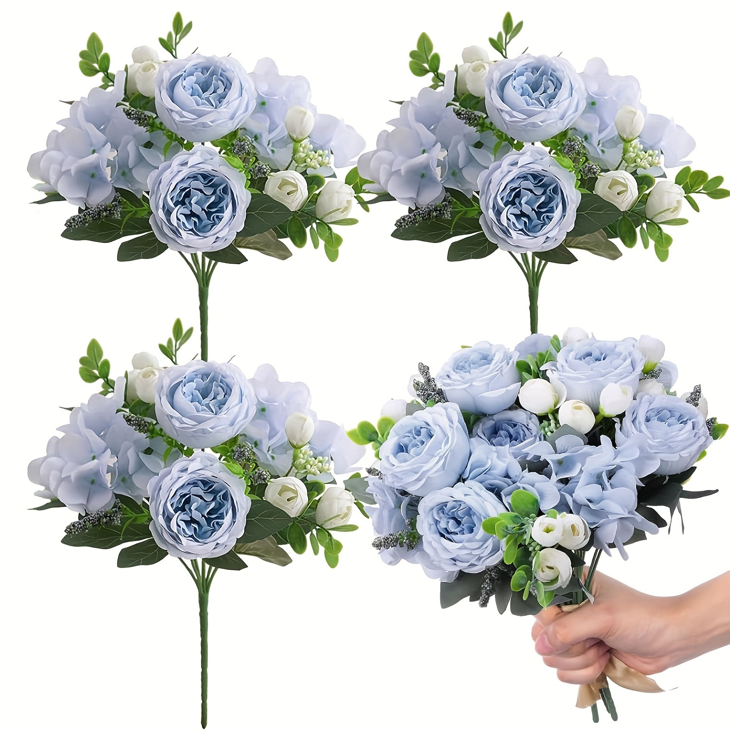 

3pcs Artificial Flowers, Flower Hydrangea Bouquet, Vintage Wedding Home Table Door , Reusable Bouquet Of Rose Flowers For Valentine Wedding Birthday, Day Gift For Mom (blue White)