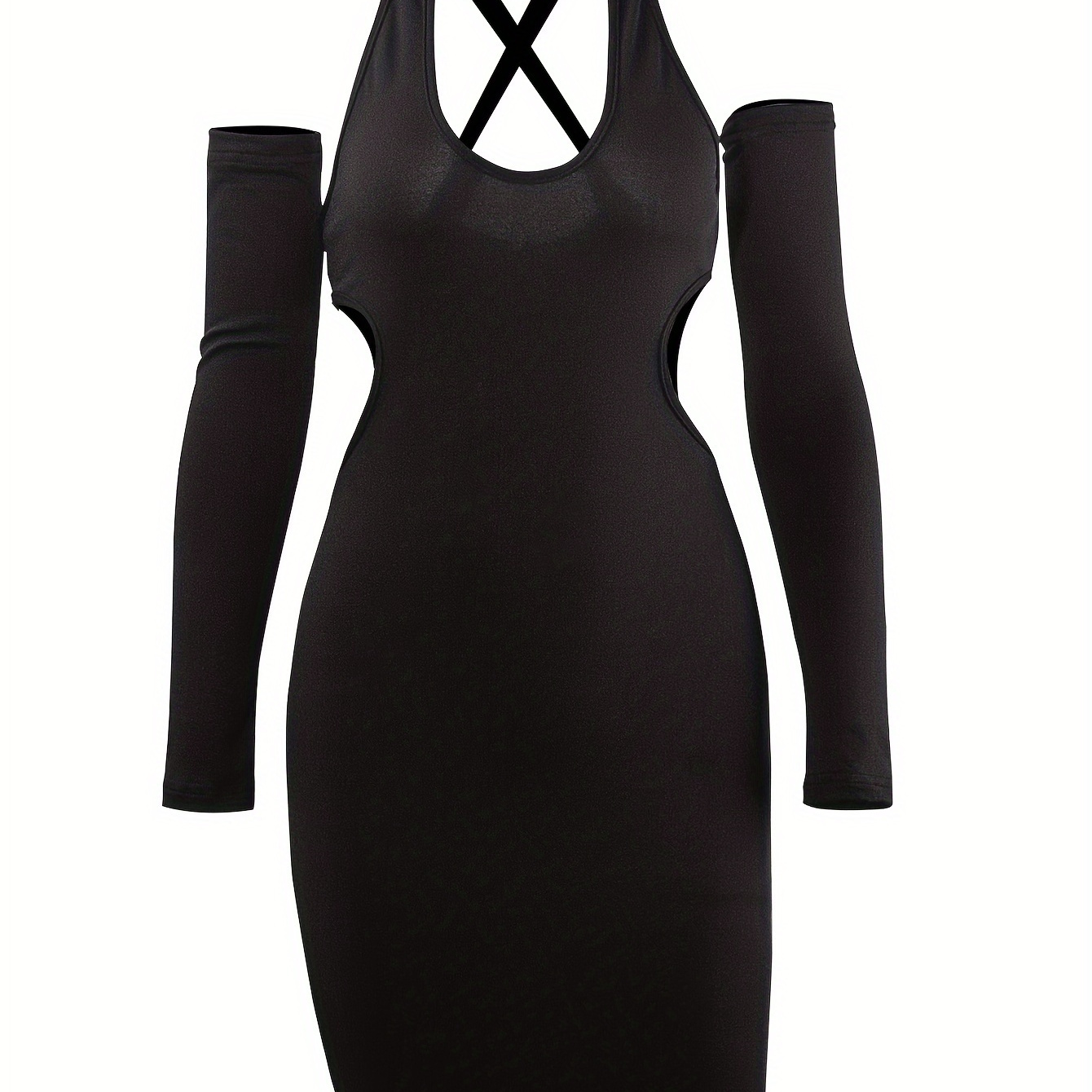 

Cut Out Solid Bodycon Dress, Club Wear Backless Mini Dress, Women's Clothing