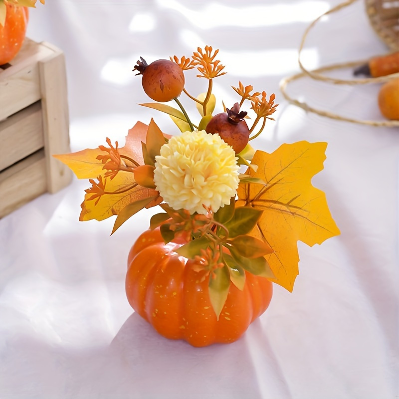 

Artificial Pumpkin Centerpiece With , , And Pomegranate Fruits - Plastic Housewarming Home Decor For Room Types, Tabletop And Labor Day Decorations - 1pc 15cm Pumpkin Shaped Arrangement With Container