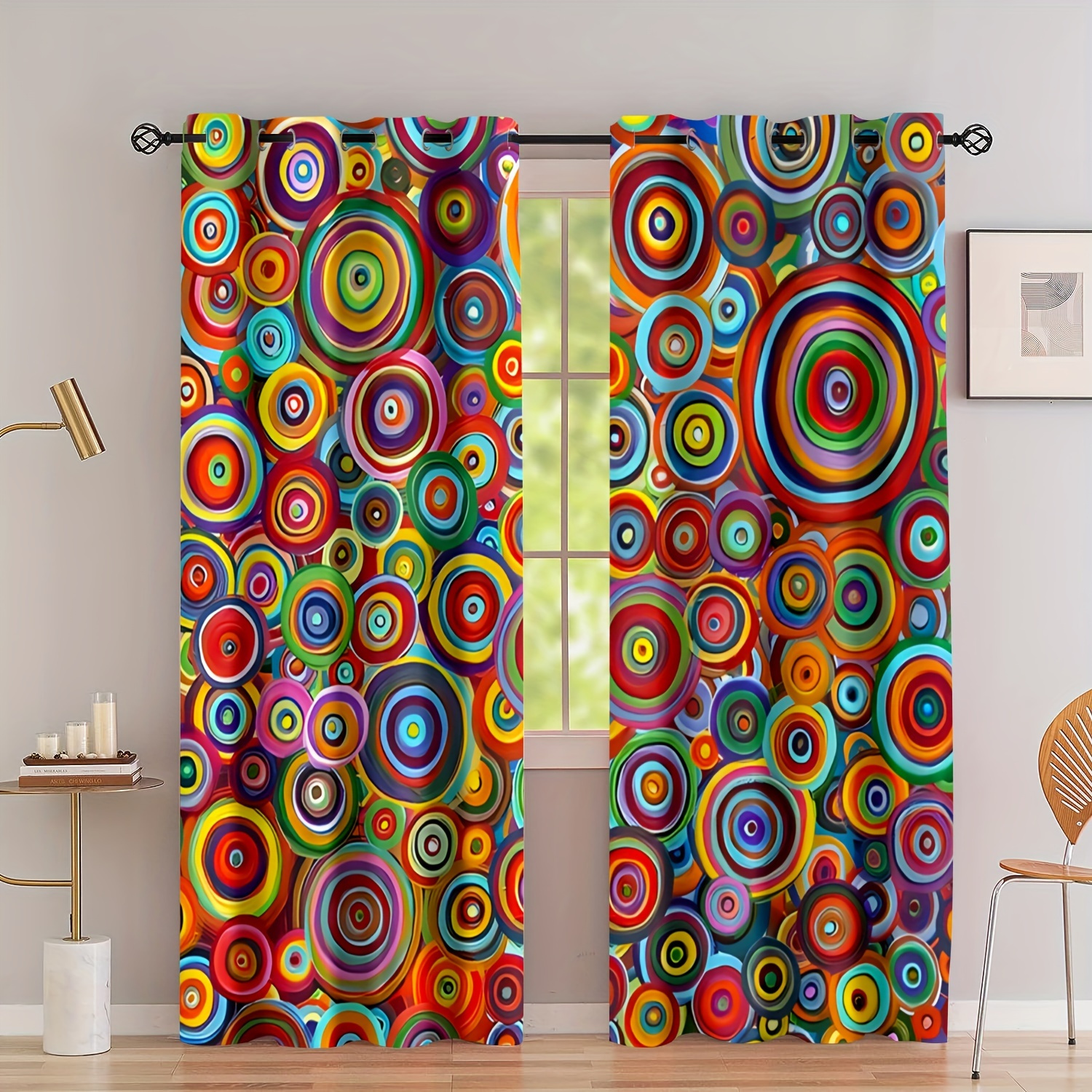 

1 Set Of 2pcs, Bohemian Geometric Printing Punching Living Room Curtains, Blockout Curtains, Semi-transparent Indoor And Outdoor, Bedroom, Living Room Curtain Furniture Decoration