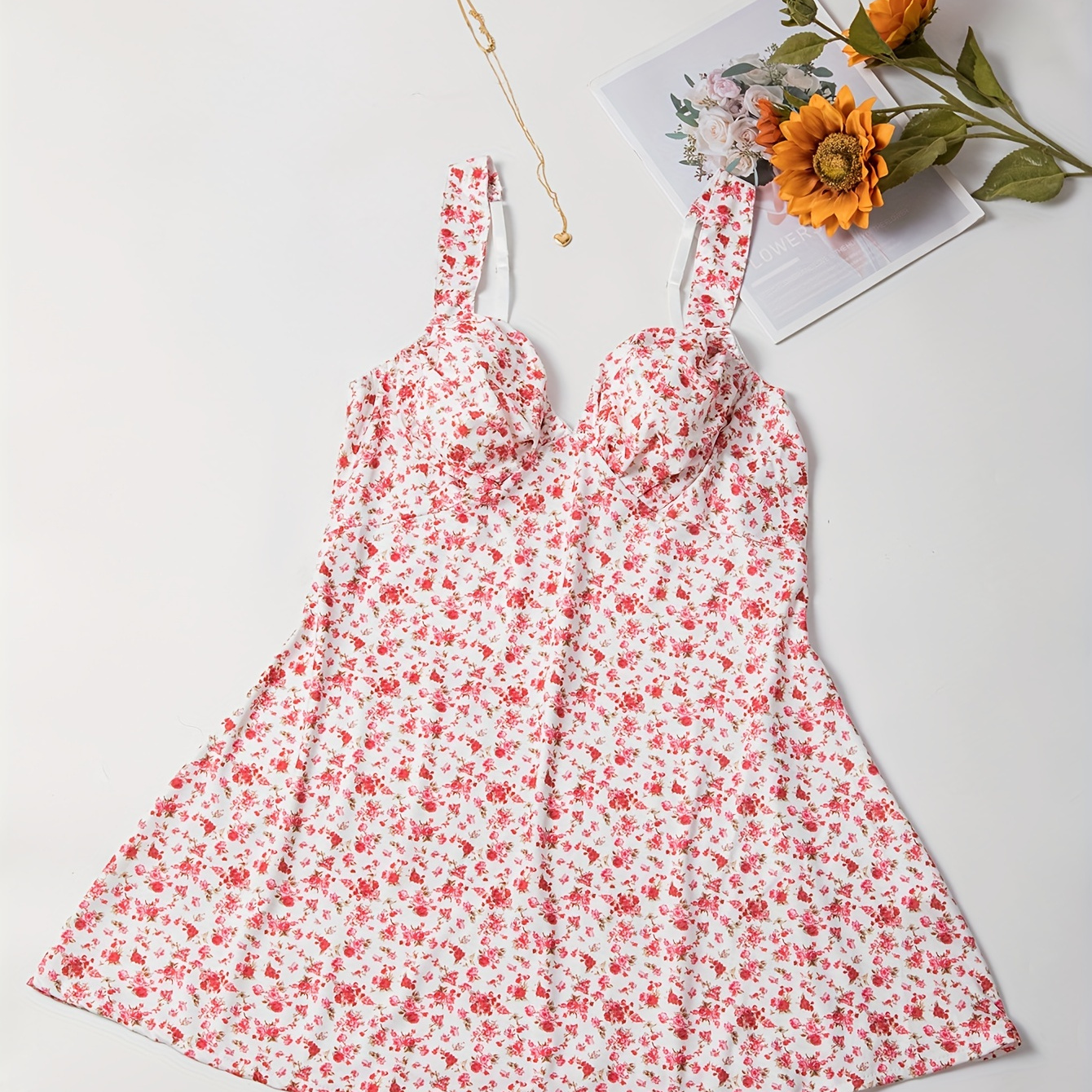 

Floral Print Nightdress, Sexy V Neck Backless Sleeveless Sleep Dress, Women's Sleepwear & Dresses