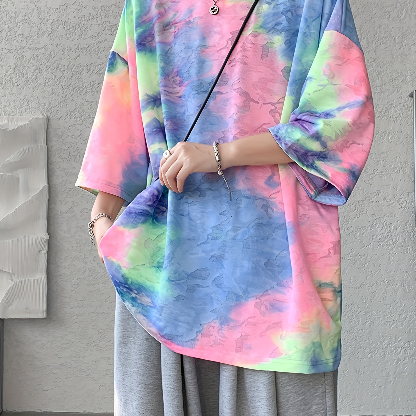 

Tie-dye Print Men's Trendy Short Sleeve Crew Neck T-shirt, Chic For Summer Outdoor