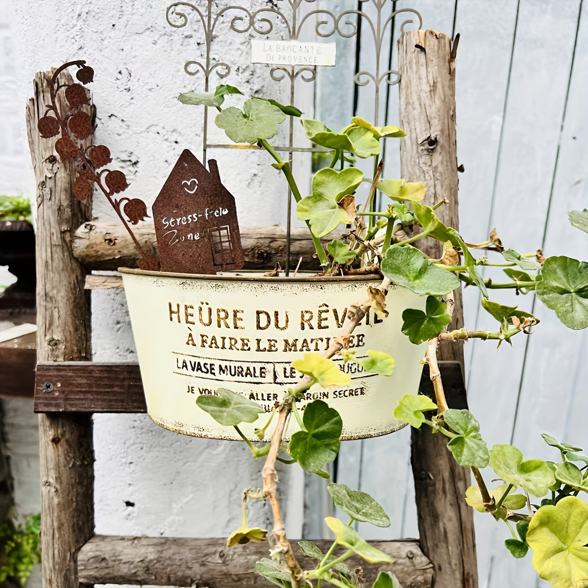 

Vintage French Window Box Planter With Drainage Hole- Lacquered Cone-shaped Indoor/outdoor Pot With Multiple Components - Decorative Vase With Unique Accessory