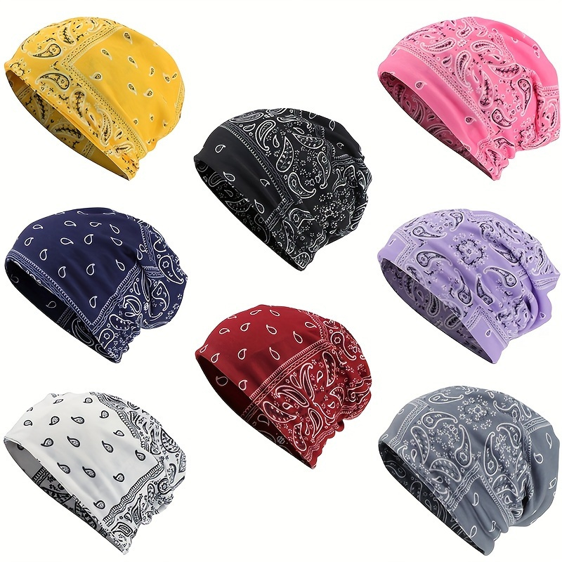 

Hip Hop Paisley Print Slouchy Beanie Trendy Skull Cap Boho Neck Gaiter Soft Beanies Chemo Cap For Women