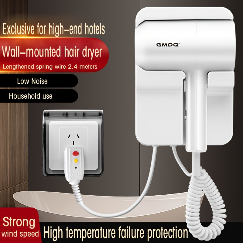 

Gmdq Wall-mounted Hair Dryer With Protection - 1000w, Brush Motor, 1.5m Cord, Us Plug, Plastic