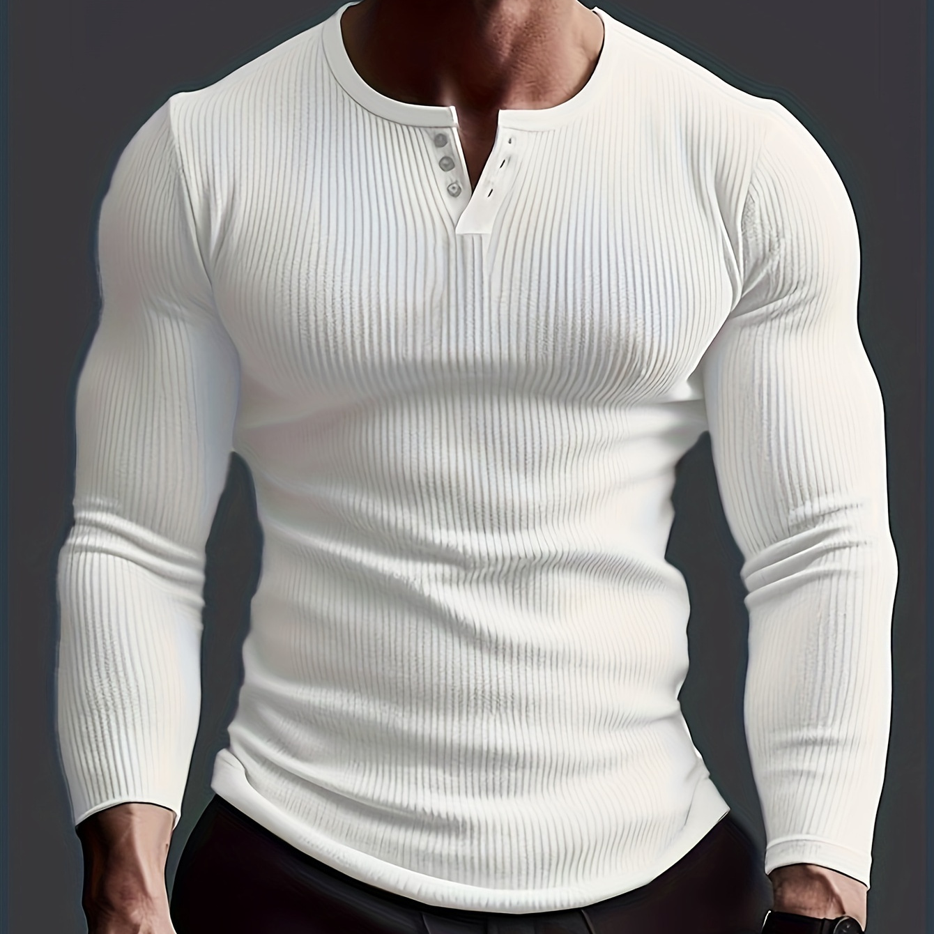 

Chemise de détente en coton pour homme à manches longues et col rond - Mélange de polyester, taille régulière, couleur unie, adaptée aux hommes adultes