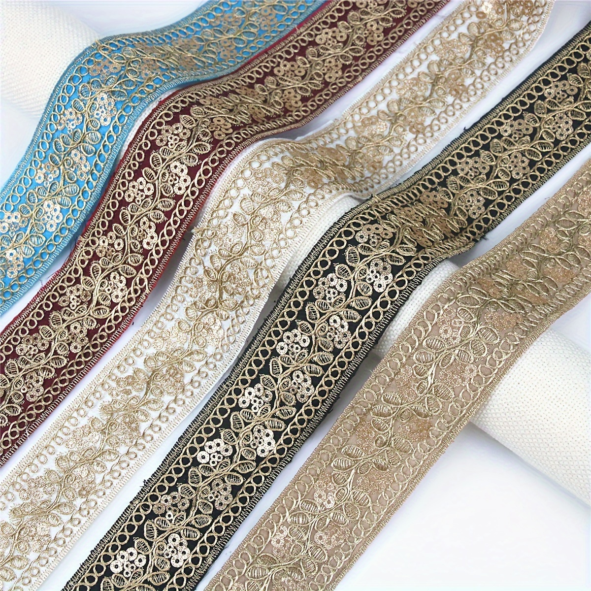 

Embroidered Lace Ribbon With Floral - Dresses, Hats, Bags, And Diy Crafts - 4cm/1.57in Width, 182cm/71.65in Length