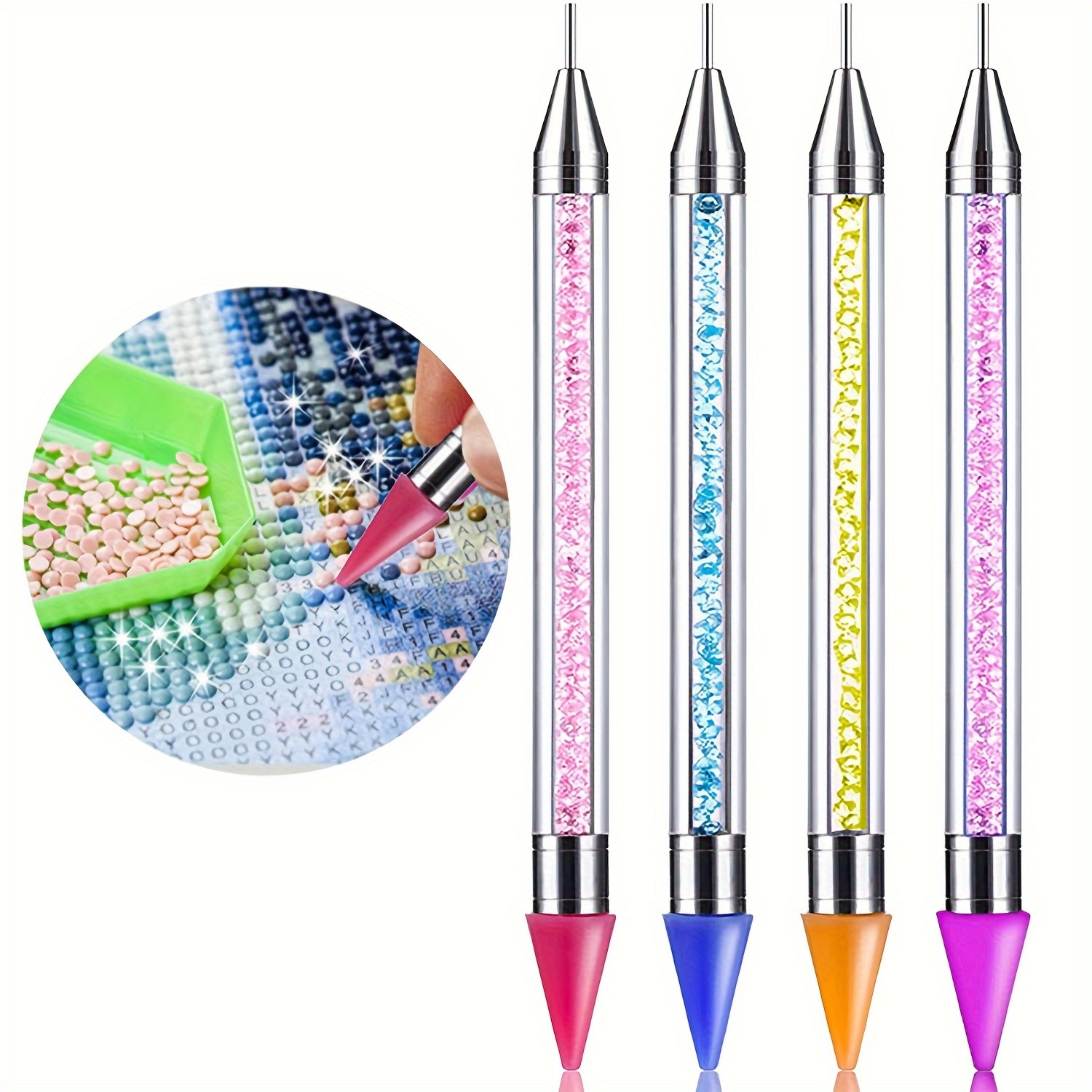 

4pcs Wax-free Diamond Painting Tools, Self-adhesive Pen, Double Tip Clay-free Professional Design, With Diamond Accessories, Suitable For 5d Diy Painting Crafts Cross-stitch