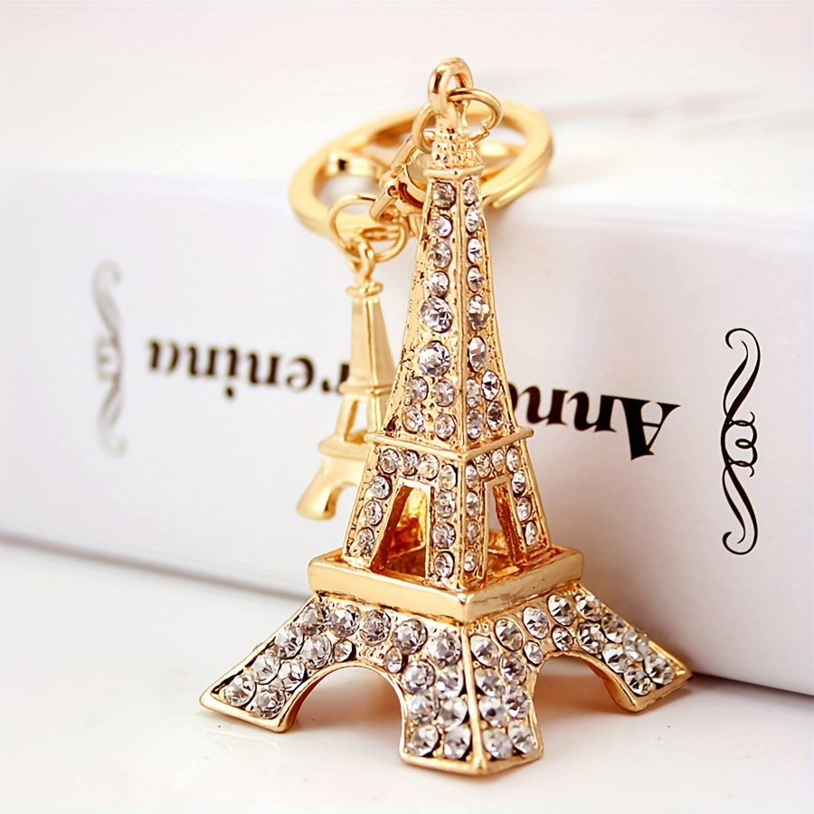 

1pc Mini Eiffel Tower Keychain Shiny Rhinestone Alloy Key Chain Ring Bag Backpack Charm Car Hanging Pendant Valentine's Day Women Girls Gift