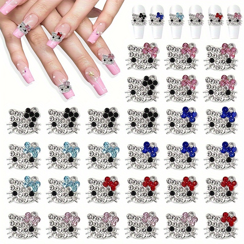 

20pcs 3d Alloy Kawaii Nail Charms With Rhinestones Cartoon Nail Art Crystal Rhinestones Diy Metal Nail Stones