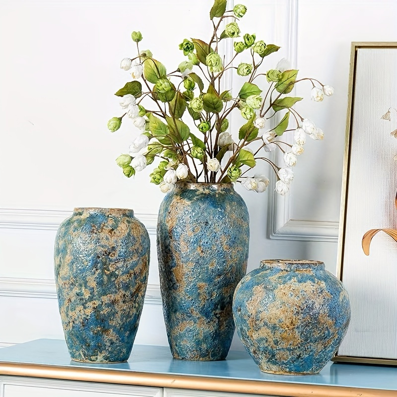 

1pc Retro Ceramic Vase, Two-color Bohemian Flower Vase, Dining Table Center Decoration Blue Pottery Vase, Decoration Vase Living Room Shelf Fireplace Decor