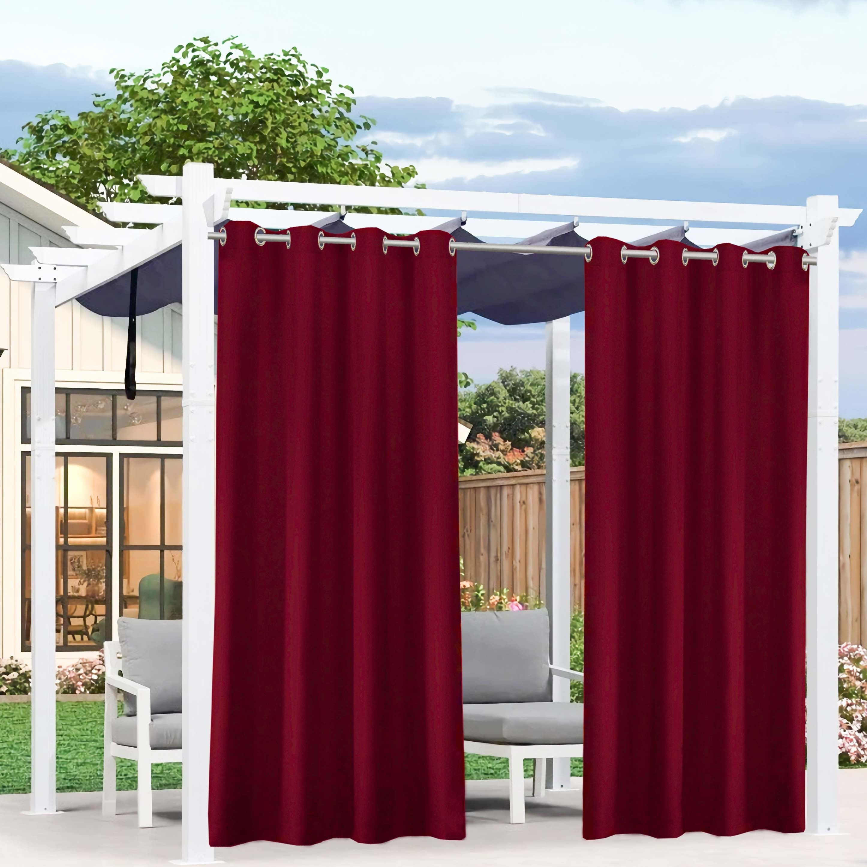 

Luxurious Waterproof Outdoor Curtain Panel - Blackout, Sun-blocking & Thermal Insulated With Grommet Top For Porch, Pergola, Garden, Lawn