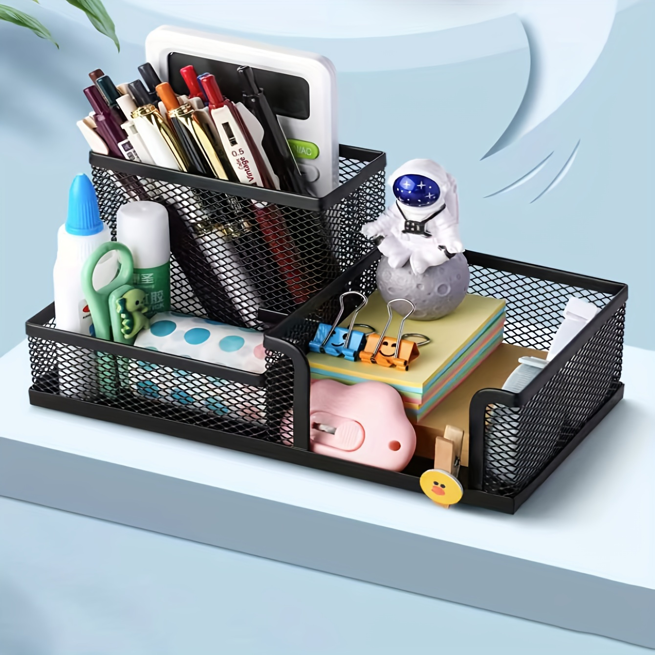 

1pc Multi-functional Desk Organizer, Mesh Metal Pen Holder, Stationery Container Storage For Home Office Storage Accrssories, Easy To Organize Store