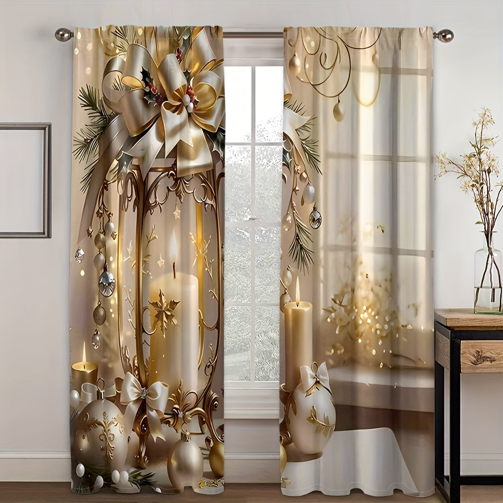 

2pcs, Christmas Curtains, Christmas Tree Curtains, Decorative Curtains For Room, Translucent Curtains To Privacy Curtains For Bedroom Living Room., Pieces