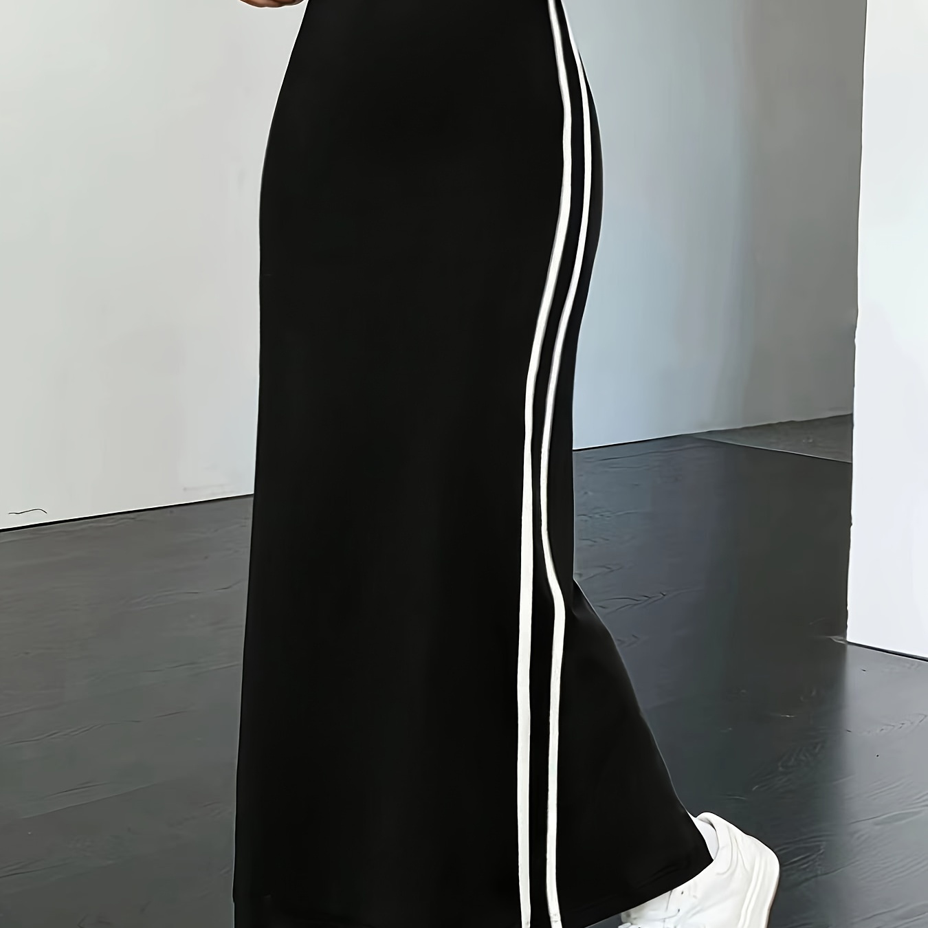 

Stripe Print Split Hem Sheath Skirt, Casual High Waist Ankle Length Skirt For Spring & Summer, Women's Clothing