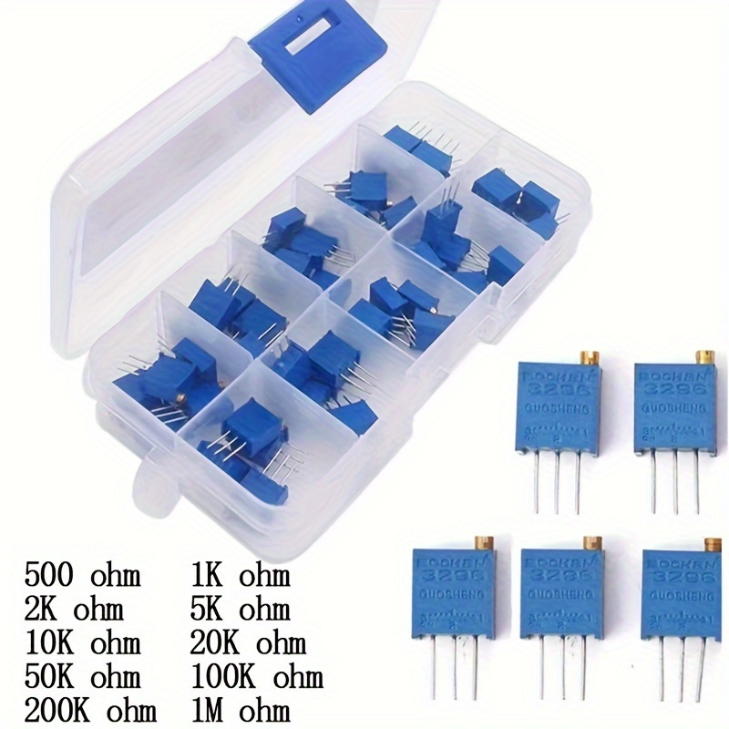 

3296w Potentiometer Package, Adjustable Potentiometer Package 500r-1m, 5 Pcs Of Each Type, A Total Of 10 Types