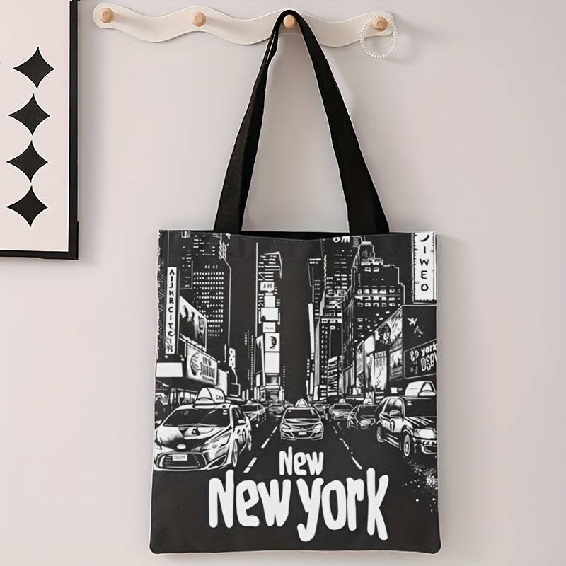 

Urban Street Pattern Double-sided Printed Casual Tote Bag, Lightweight Large Shopping Bag, Fashion Canvas Shoulder Bag